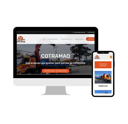 Imagen que muestra en una pantalla de computador una de las webs realizadas para uno de nuestros clientes. El cliente es Cotramaq. La imagen se utiliza para mostrar algunos de los proyectos realizados y el tipo de trabajos que hemos realizado para nuestros clientes. Las pantallas de computador muestran de manera clara y visual los proyectos y son una forma útil de presentar nuestro portafolio de trabajos realizados