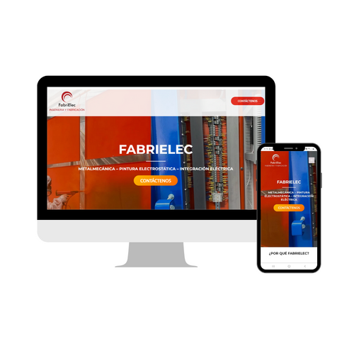 Imagen que muestra en una pantalla de computador una de las webs realizadas para uno de nuestros clientes. El cliente es Fabrielec. La imagen se utiliza para mostrar algunos de los proyectos realizados y el tipo de trabajos que hemos realizado para nuestros clientes. Las pantallas de computador muestran de manera clara y visual los proyectos y son una forma útil de presentar nuestro portafolio de trabajos realizados
